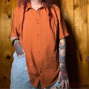 Vintage 90s Joanna Burnt Orange Oversized Button Down Top